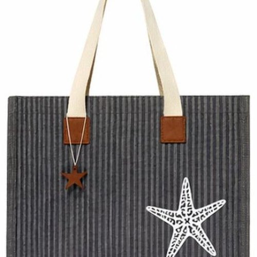 Grey Cotton Canvas Beach Bag