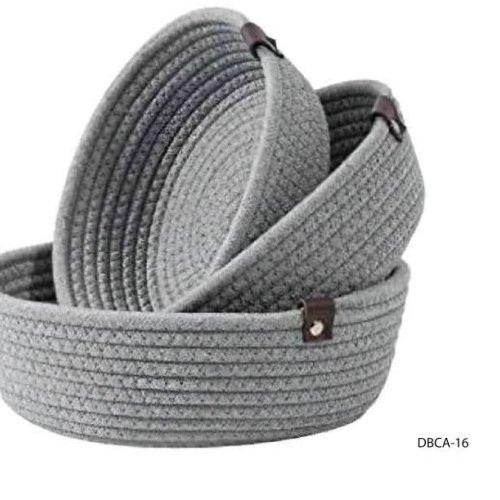 Grey Handcrafted Woven Canvas Cotton Basket