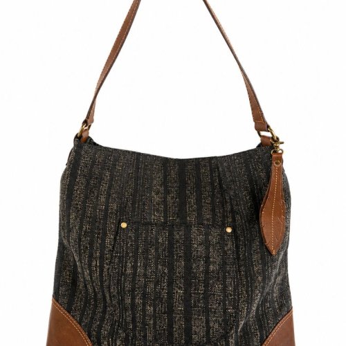 Grey Jute Leather Trim Sholder Bag