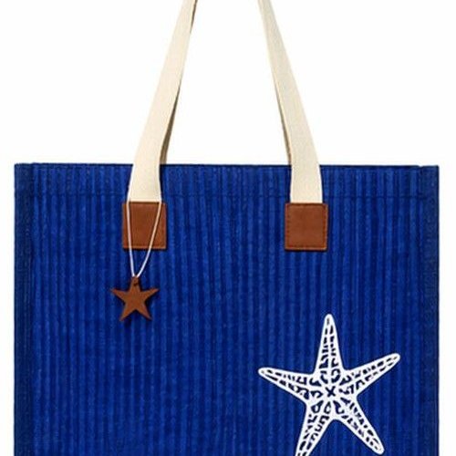Navy Blue Cotton Canvas Beach Bag