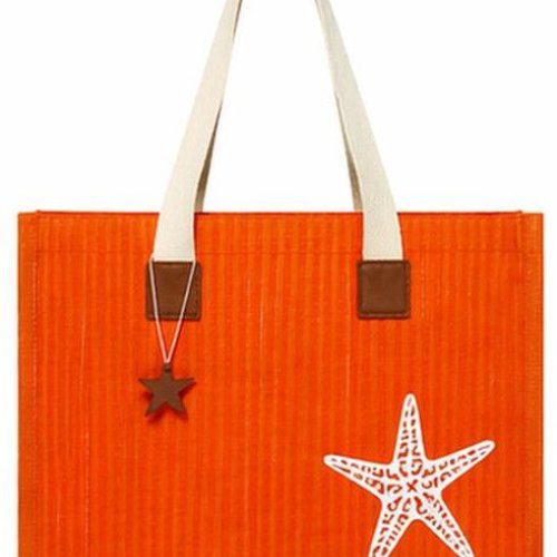 Orange Cotton Canvas Beach Bag