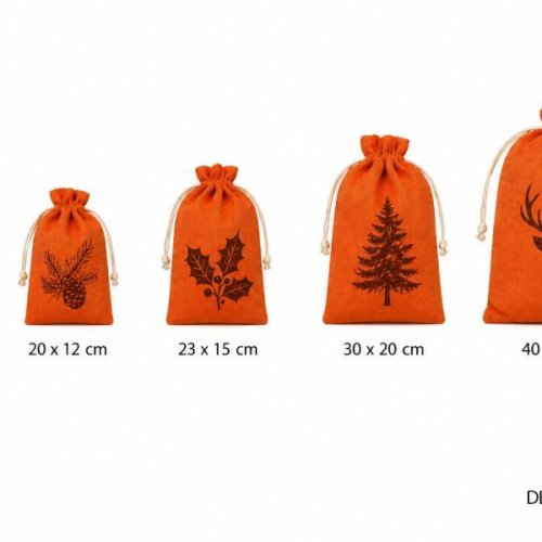 Orange Printed Jute Drawstring Bag