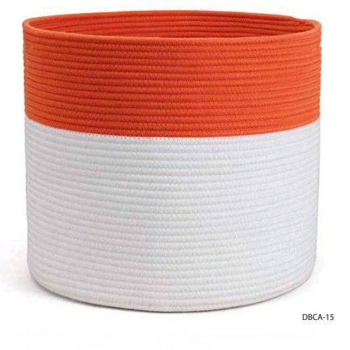 Orange White Canvas Rope Storage Basket
