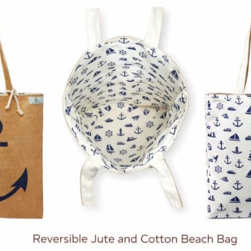 Reversible Jute Cotton Beach Bag