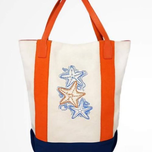 Stra Fish Printed Cotton Canvas Beach Bag