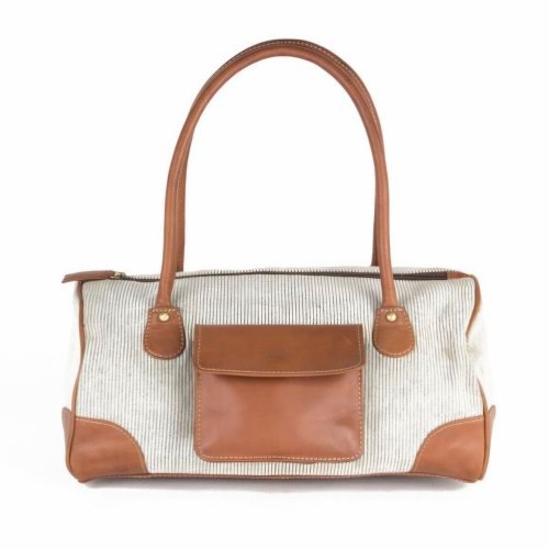 Striped Canvas Leather Trim Handbag