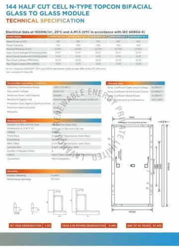 500W Emmvee Quartz Transparent Back Sheet Solar Panel