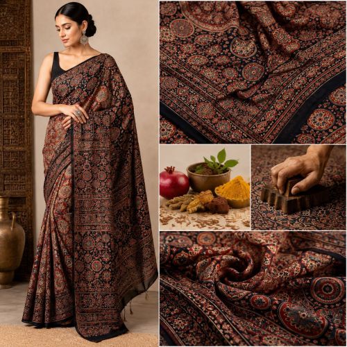 Ajrakh Silk Saree