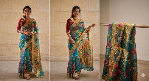 Hand Painted Organza Saree
