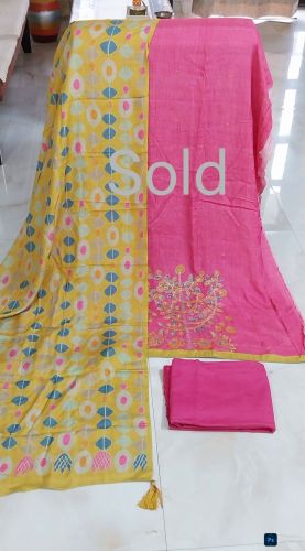 Pure Muslin Silk Digital Printed with Zari Embroidery Unstitched Suit