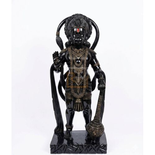 Marble Black Standing Hanuman Statue