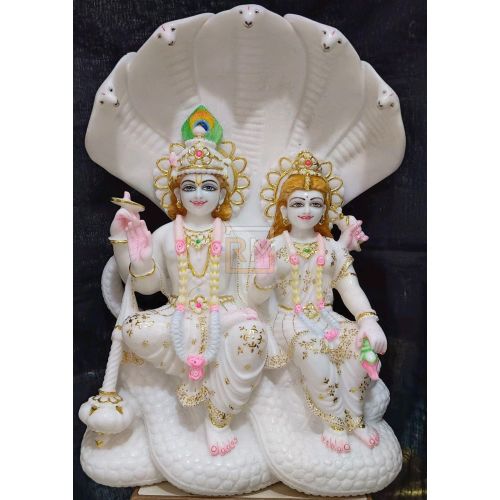White Marble Vishnu Laxmi Sitting Statue