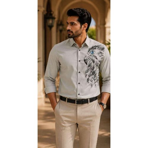 Mens Light Grey Eagle Graphic Shirt