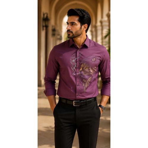 Mens Maroon Cat Graphic Designer Shirt