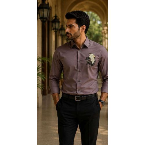 Mens Mauve Eagle Embroidered Formal Shirt