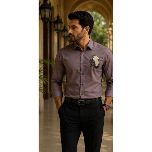 Mens Mocha Eagle Crest Embroidered Shirt
