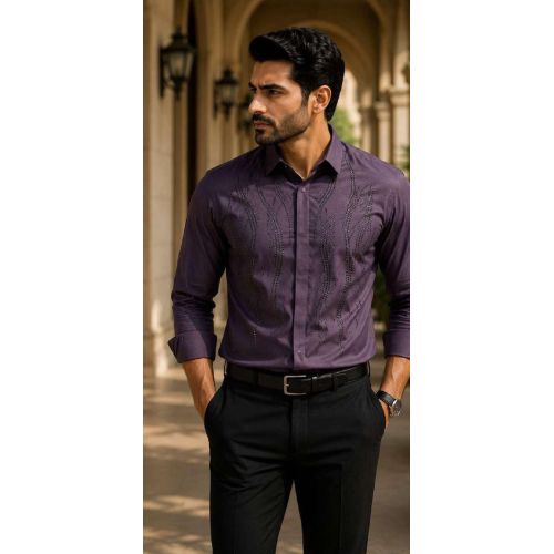 Mens Plum Embellished Designer Shirt