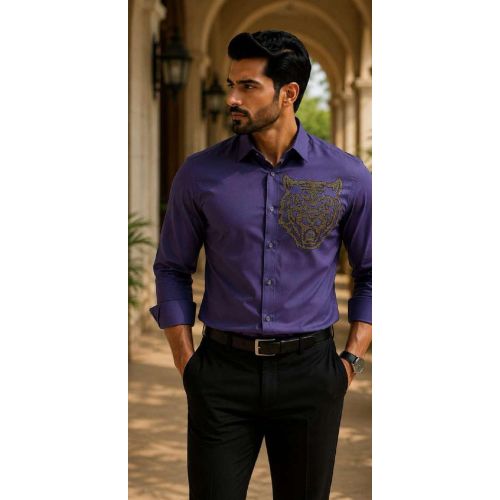 Mens Purple Tiger Face Designer Shirt