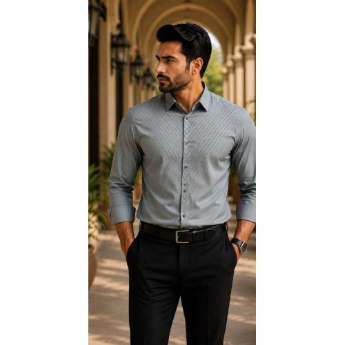 Mens Silver Grey Studded Formal Shirt
