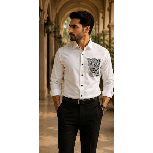 Mens White Graphic Designer Shirt