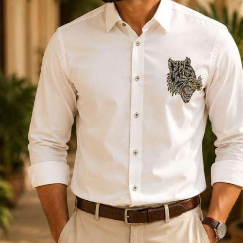 Mens White Embroidered Shirt