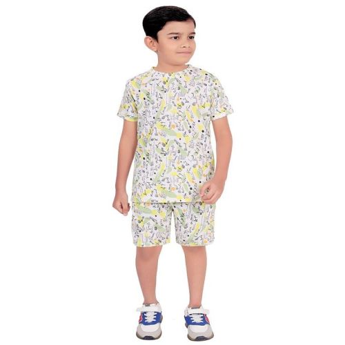 Boys Stylish White Printed Cotton Co-ord Set