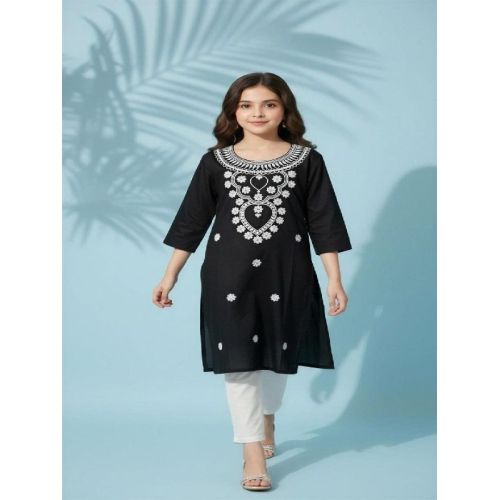 Girl Cotton Blend Black Chikankari Kurti