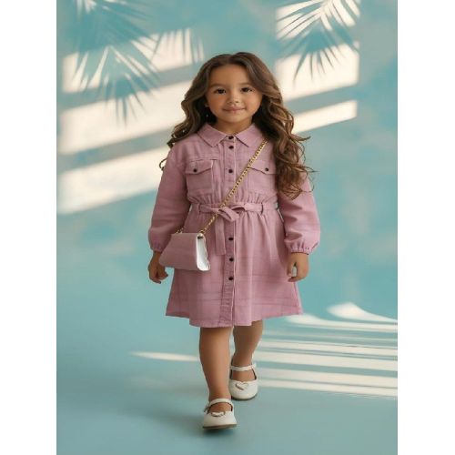 Girls Baby Pink One Piece Tunic Frock with Purse and Belt