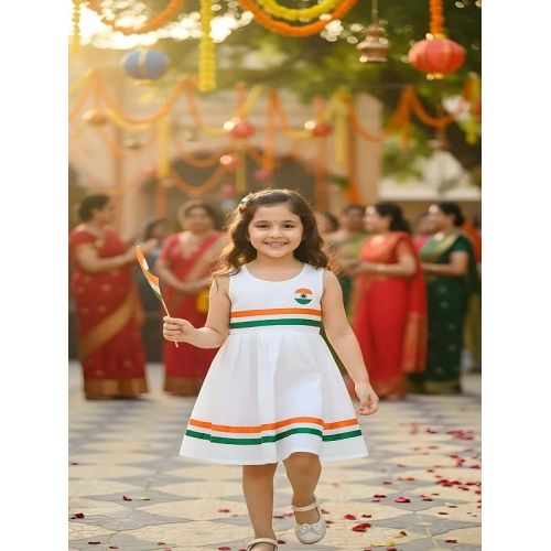 Girls Cotton Blend Independence Day Frock