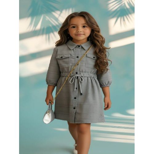 Girls Grey One Piece Tunic Frock with Purse and Belt