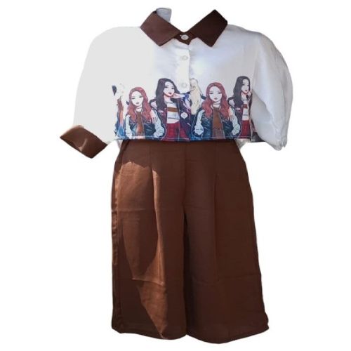 Girls Trendy Brown Satin Blend Co-Ord Set