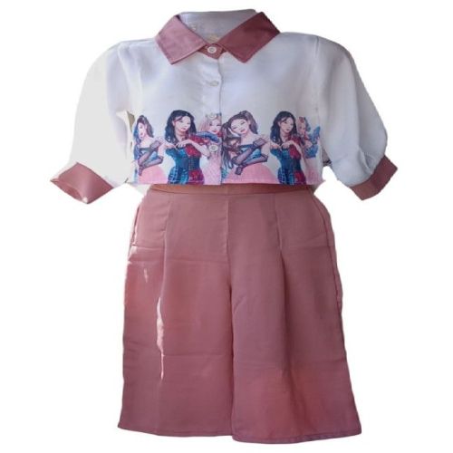 Girls Trendy Pink Satin Blend Co-Ord Set