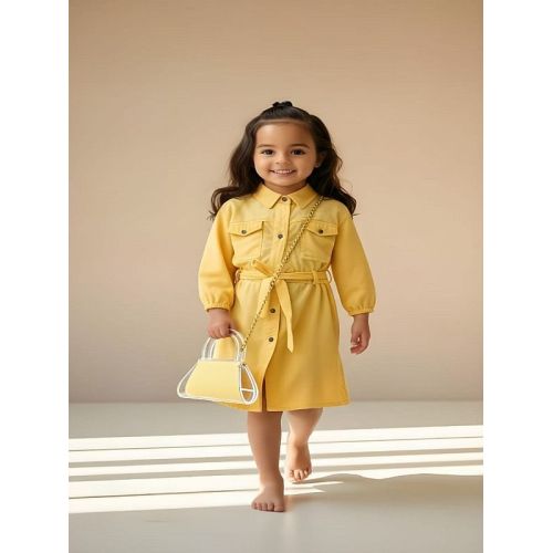Girls Yellow One Piece Tunic Frock with Purse and Belt