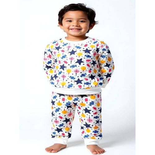 Kids Boys Star Printed White Co-ord Set