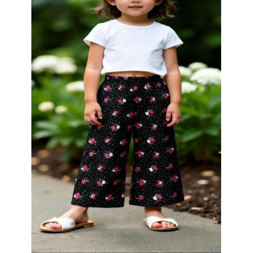 Kids Girls Black Printed Cotton Palazzo