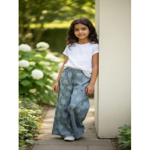 Kids Girls Grey Printed Cotton Palazzo