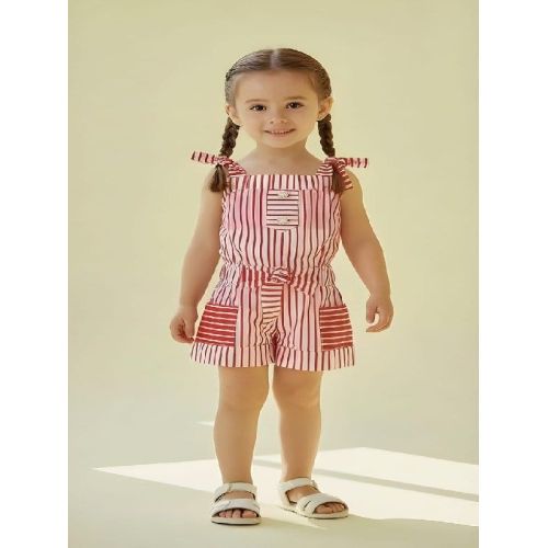Kids Girls Red Striped Cotton Jumpsuit