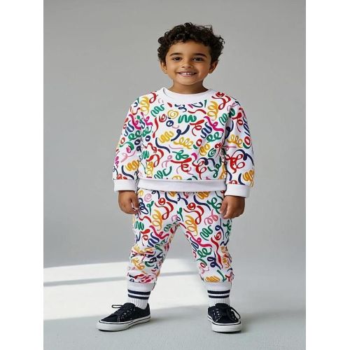 Trendy Kids Boys White Printed Co-ord Set