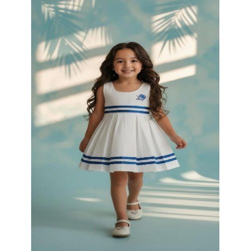 White And Blue Girl Cotton Frock