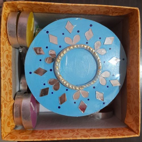 Blue Wooden Tea Light Coaster