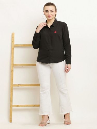 Ladies Plain Black American Crepe Shirt