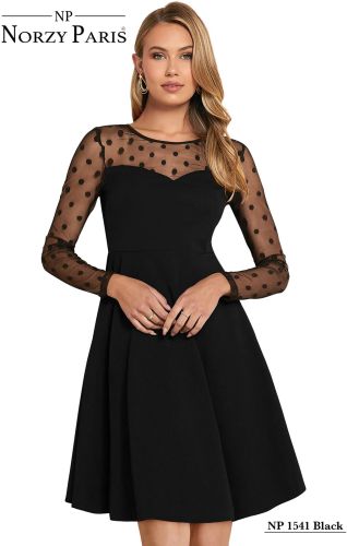 Ladies Black Mesh Sleeve Skater Dress