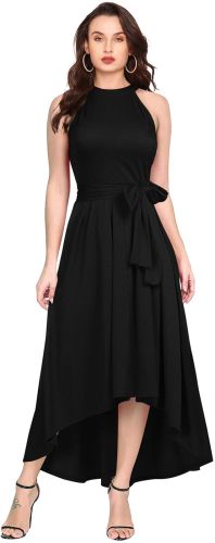 Ladies Black Sleeveless High Low Party Dress