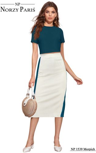 Ladies Designer Crop Top Midi Skirt Set