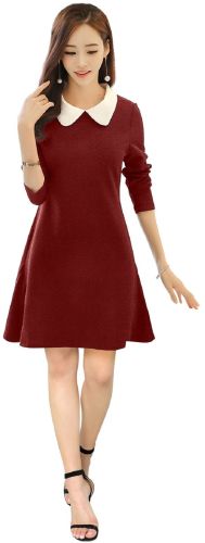 Ladies Elegant Maroon Collar Casual Dress