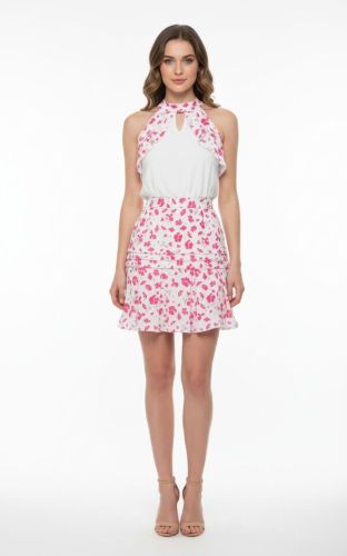 Ladies Floral Halter Neck Mini Dress