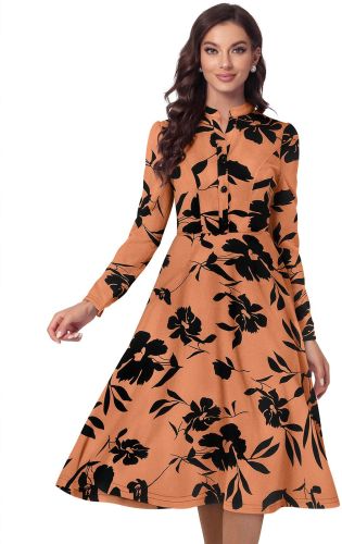 Ladies Long Sleeve Floral Skater Dress