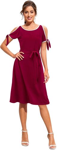 Ladies Maroon Cold Shoulder Casual Dress