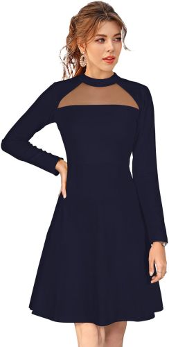 Ladies Navy Blue Full Sleeve Fit And Flare Dress