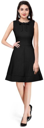 Ladies Noir Bow Neck Sleeveless Dress